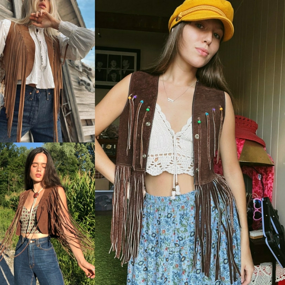 Vintage 70s Boho Beaded Leather Vest - Picture 5 of 6